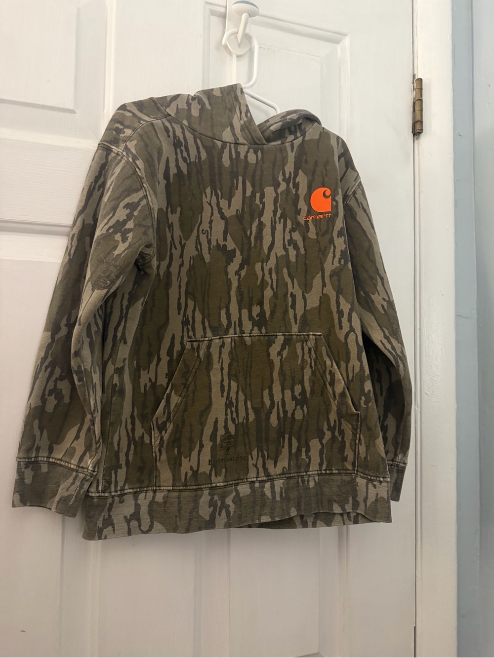 Carhartt Boys Camo Hoodie Size 7 Orange Logo Hunting Sweatshirt